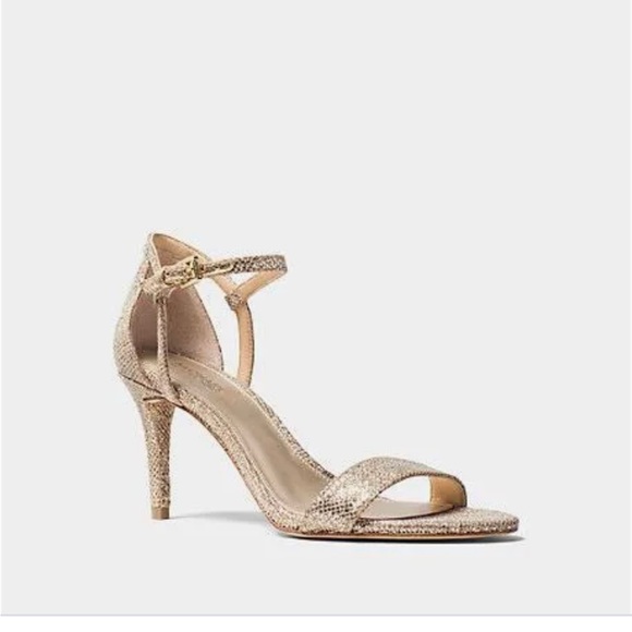 Michael Kors Simone mid sandal metallic embossed leather size 6 new in box - Picture 1 of 6
